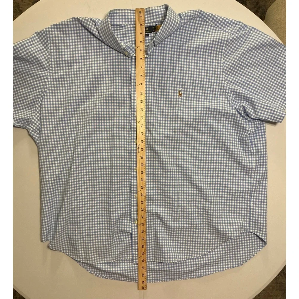 Polo Ralph Lauren Mens 3XB Gingham Short Sleeve‎ Button Down Shirt Flesh Pony